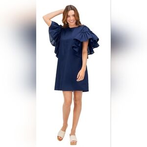 Mud Pie Women Size Medium Navy Valencia Ruffle Sleeve Dress
